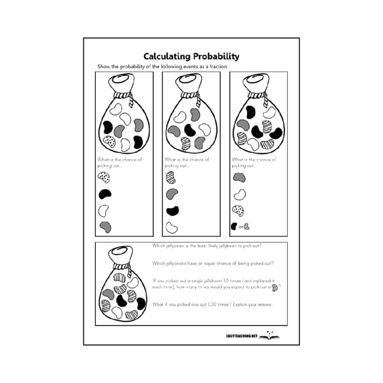 Elementary school Worksheet | Show Probability as a Fraction (1)