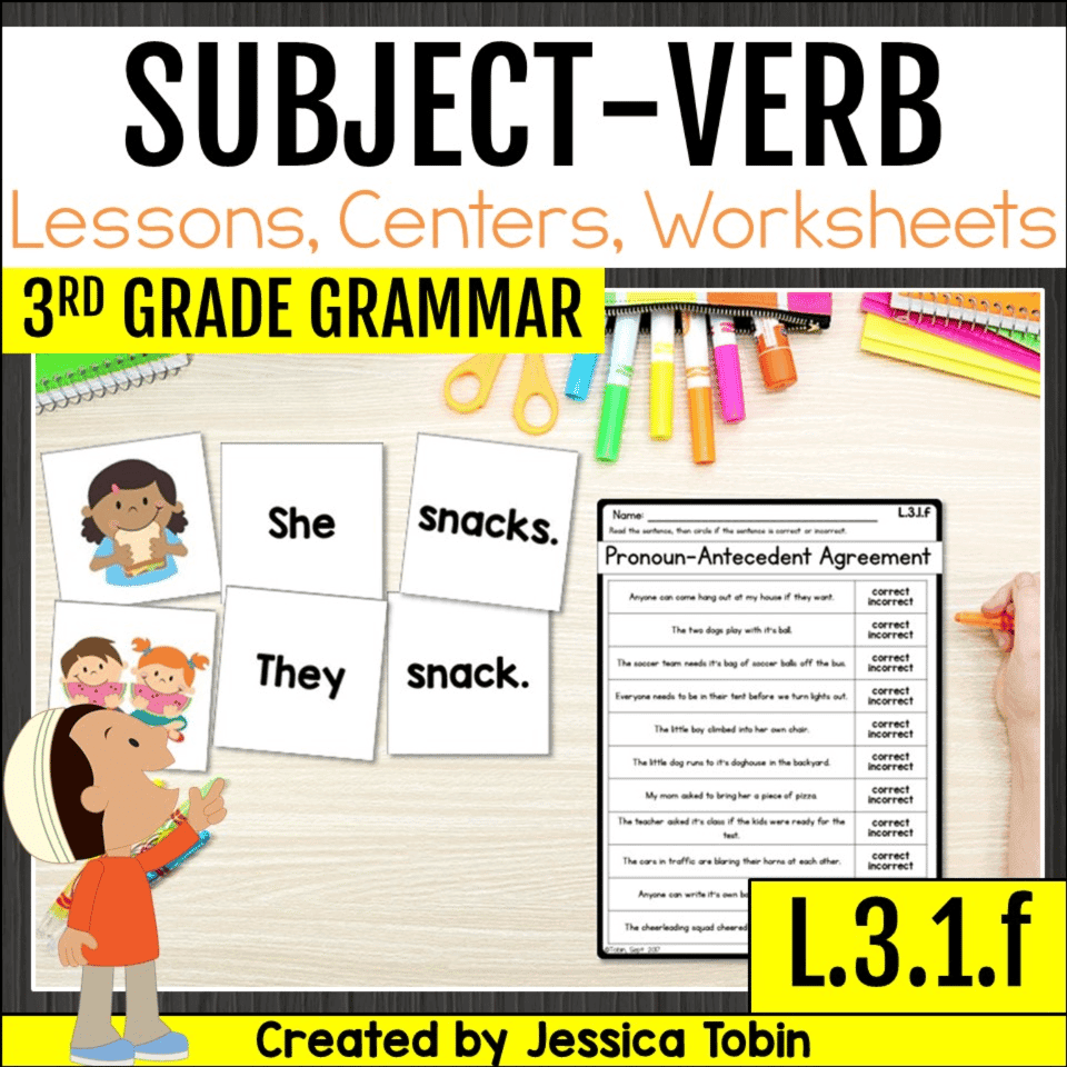 Elementary school Lesson Package | 3rd Grade Subject Verb Agreement Activities, Lessons, Centers