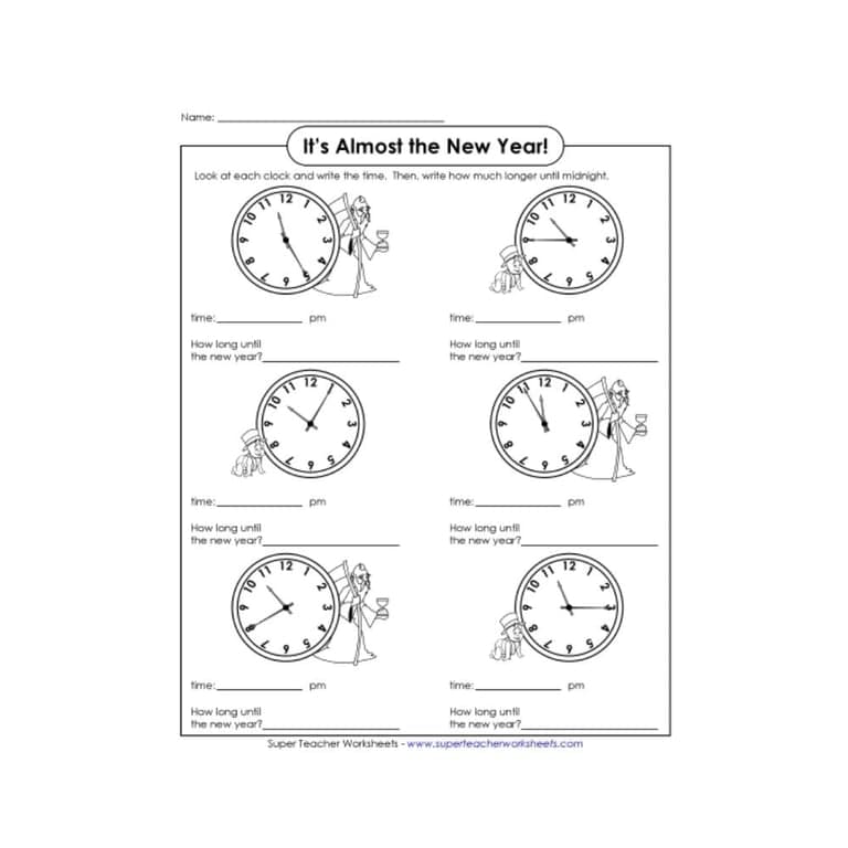 Elementary school Worksheet | Time: How Long 'Till Midnight?