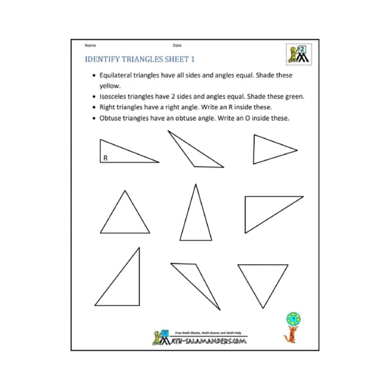 Elementary school Worksheet | Identify Triangles 1