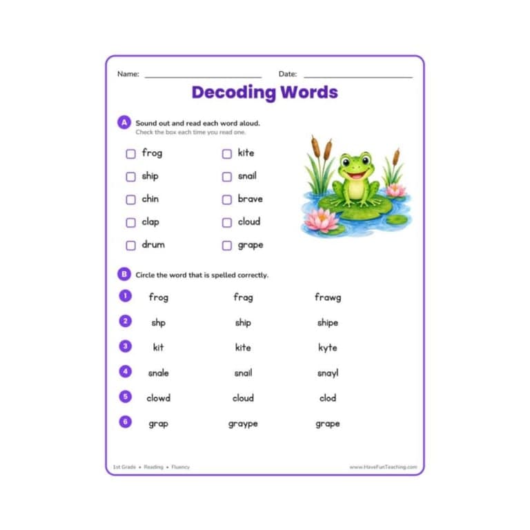 Elementary school Worksheet | Decoding Words