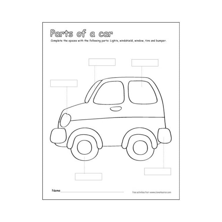 Elementary school Worksheet | Label and Color the Parts of a Car