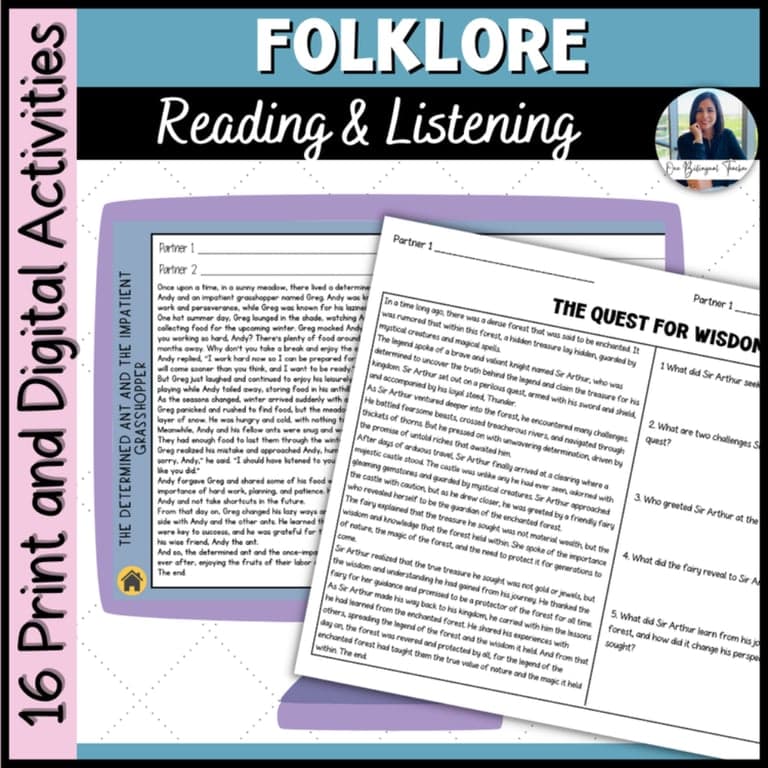 Elementary school Lesson Package | Reading and Listening Comprehension Folklore Passages & Activities