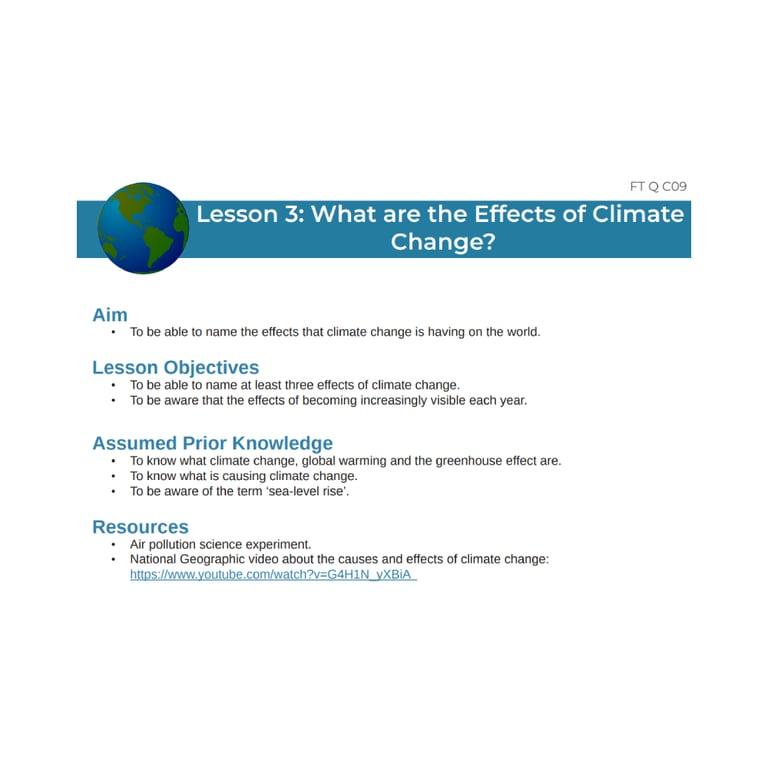 Elementary school Lesson Package | Lesson 3: What are the Effects of Climate Change?