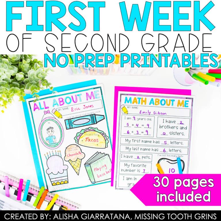 Elementary school Worksheet | First Week of Second Grade Printables