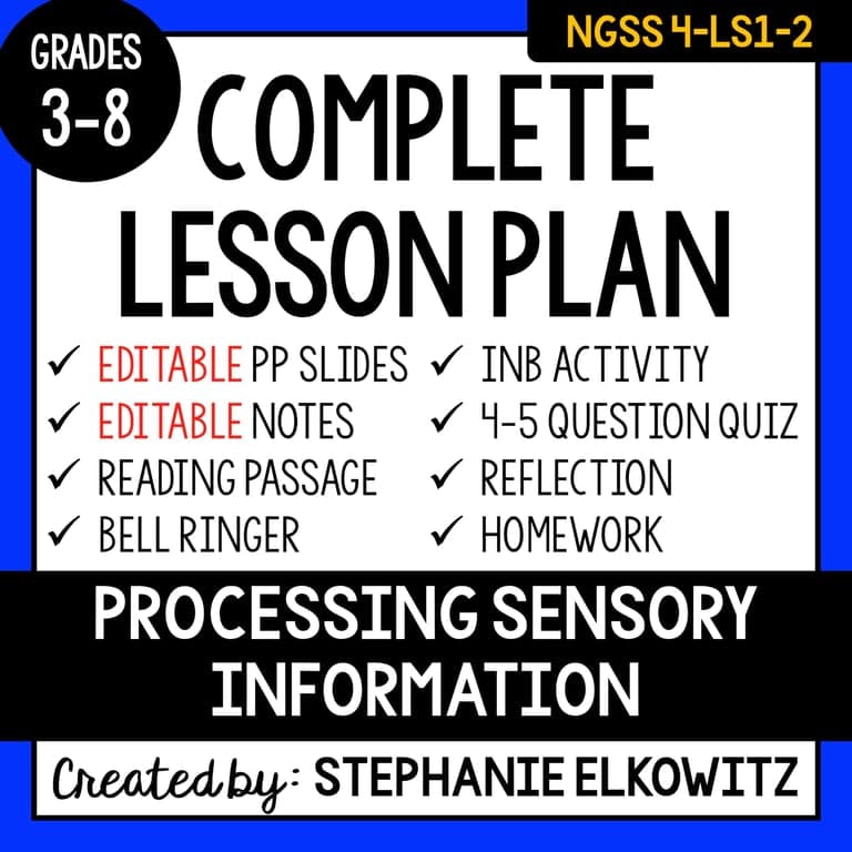Elementary school Lesson Package | 4-LS1-2 Processing Sensory Information