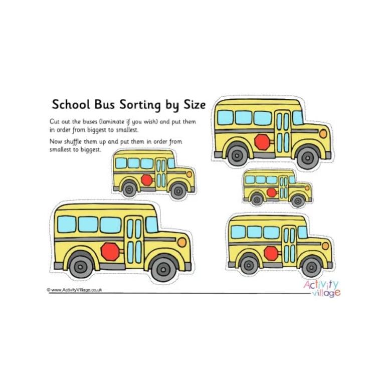 Elementary school Worksheet | School Bus Size Sorting