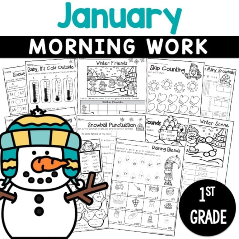 Elementary school Worksheet | 1st Grade Winter Morning Work (January)