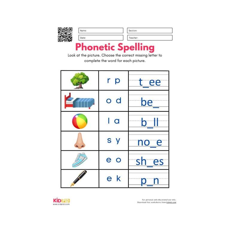 Elementary school Worksheet | Phonetic Spelling For Kindergarten