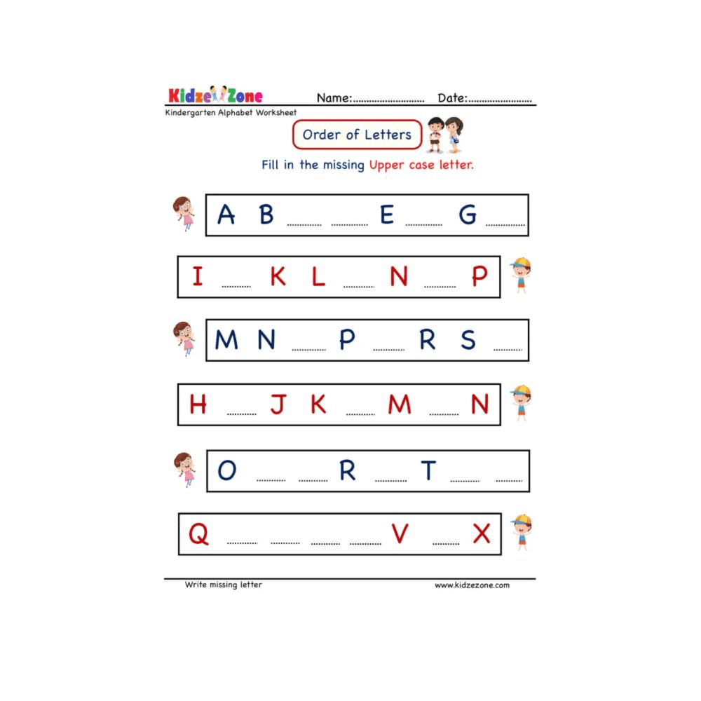 Elementary school Worksheet | Missing Uppercase Letter for Kindergarten