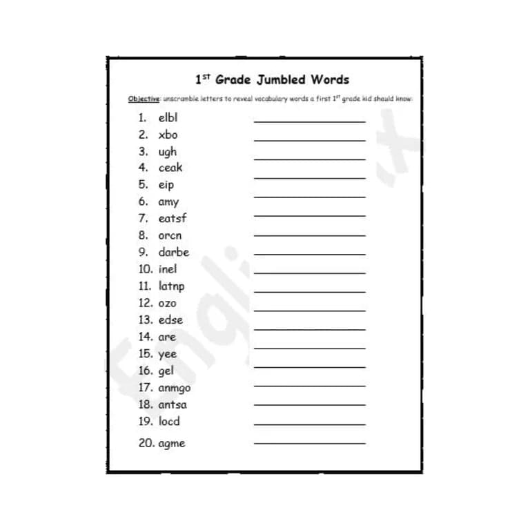Elementary school Worksheet | 1st Grade Jumbled Words Worksheet