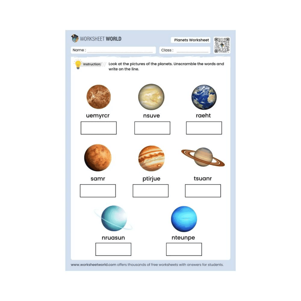 Elementary school Worksheet | Free Printable Planets For Grade 1 to Grade 4