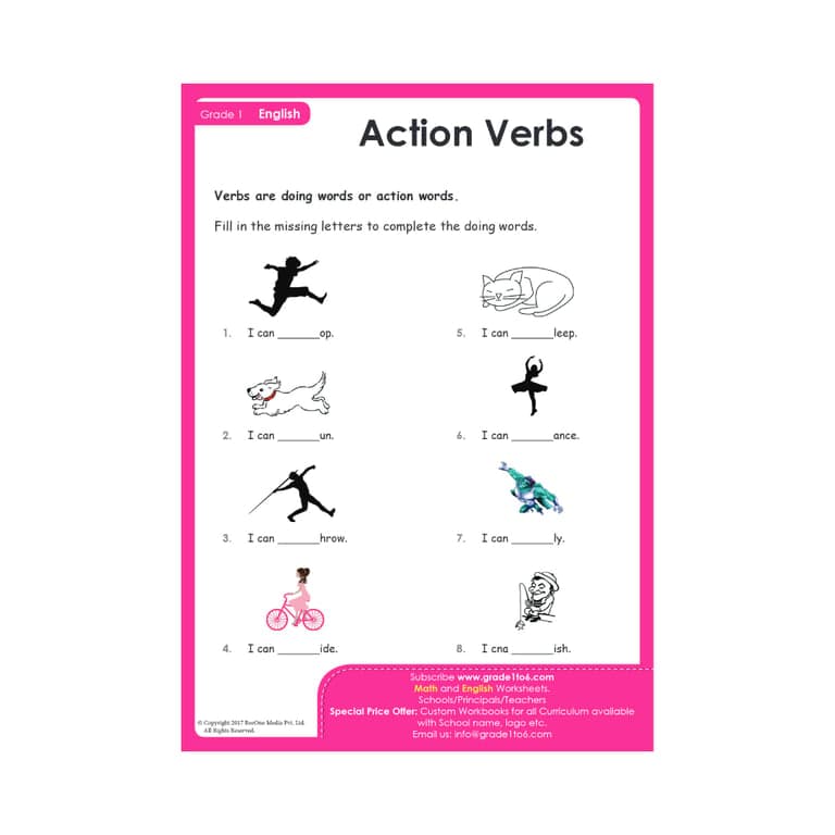 Elementary school Worksheet | Action Verb Grade 1