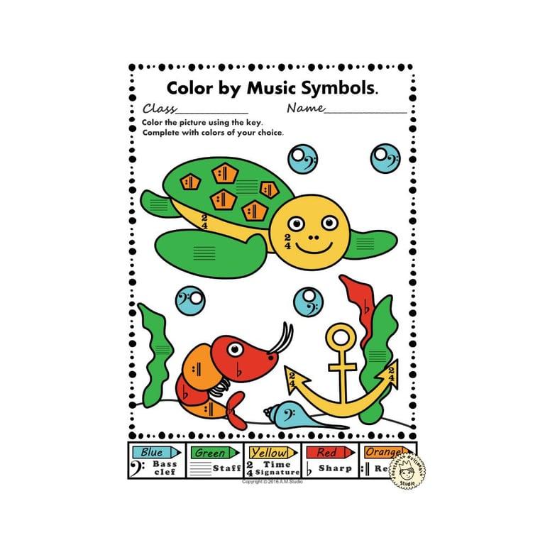 Elementary school Worksheet | Ocean Themed Music Symbols