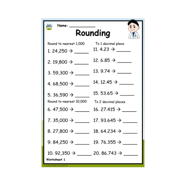 Elementary school Worksheet | Grade 5, Rounding Worksheet 1