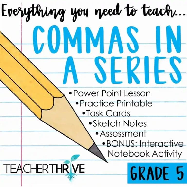 Elementary school Lesson Package | Fifth Grade Grammar: Commas in a Series