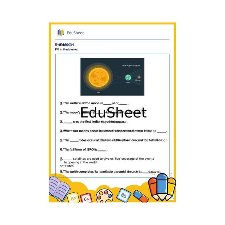 Elementary school Worksheet | Fill in the Blanks About Space and Moon