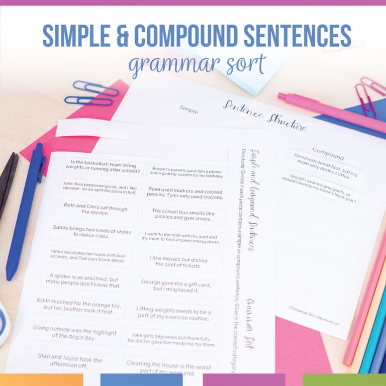 Elementary school Material | Simple and Compound Sentences Grammar Sort
