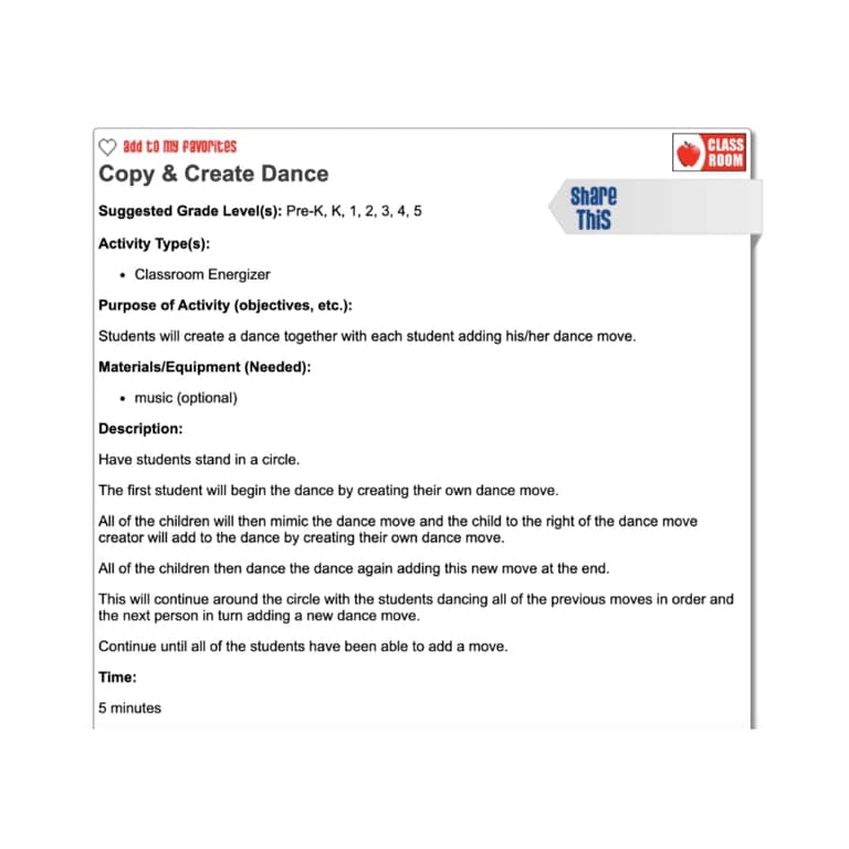 Elementary school Lesson Idea | Copy & Create Dance