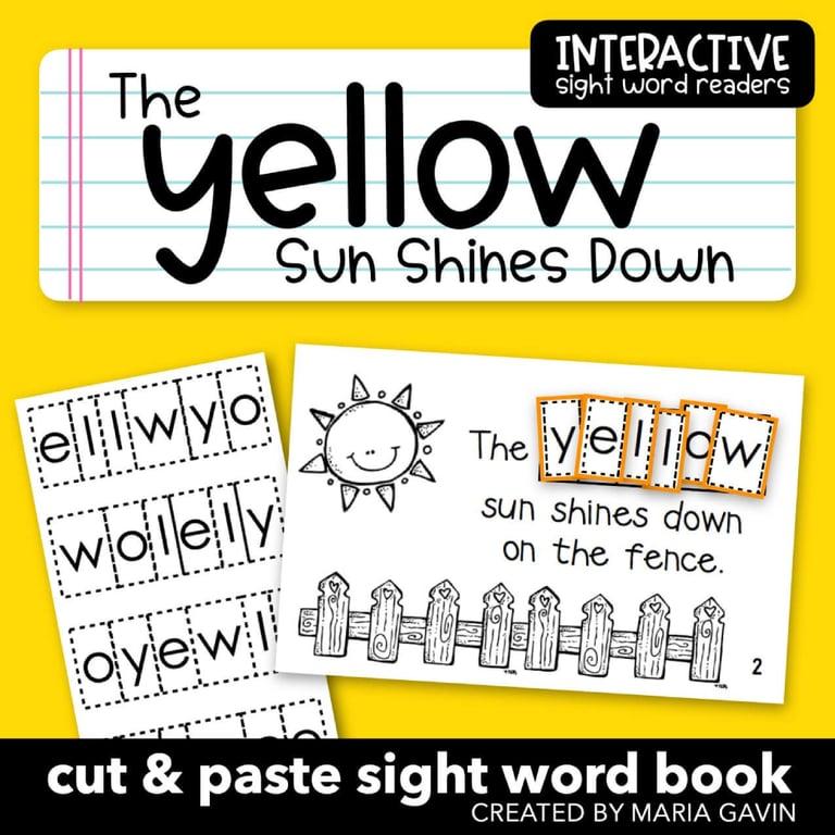 Elementary school Workbook | “The Yellow Sun Shines Down” Color Word Interactive Sight Word Reader
