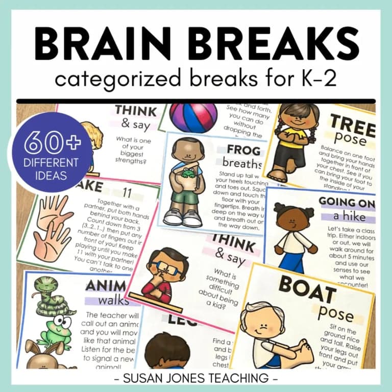 Elementary school Energizer | Brain Break Cards for K-2: Social Emotional Learning, Mindfulness, & More!