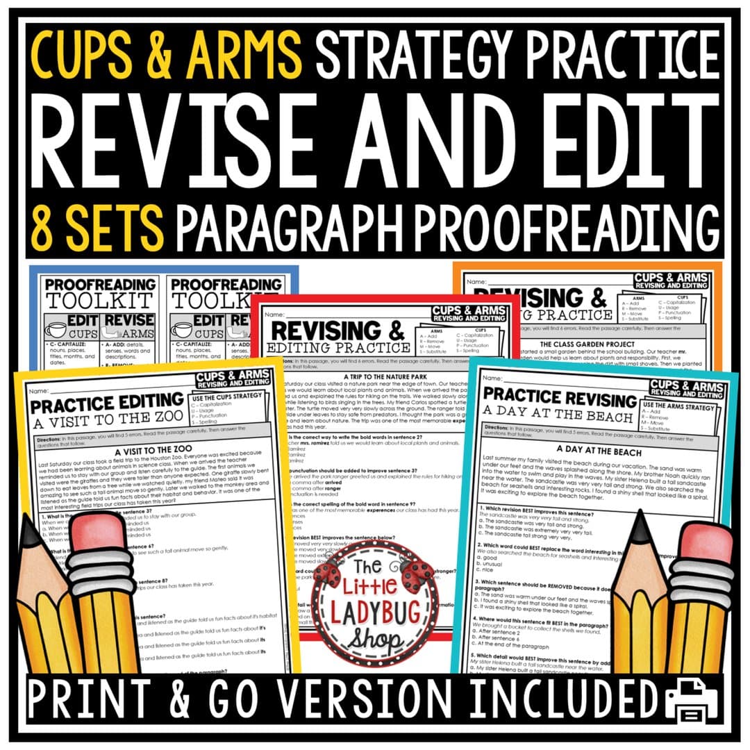Elementary school Worksheet | CUPS ARMS Revising & Editing Checklist Passages Practice