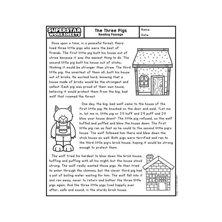 Elementary school Worksheet | The Three Pigs Reading Passage