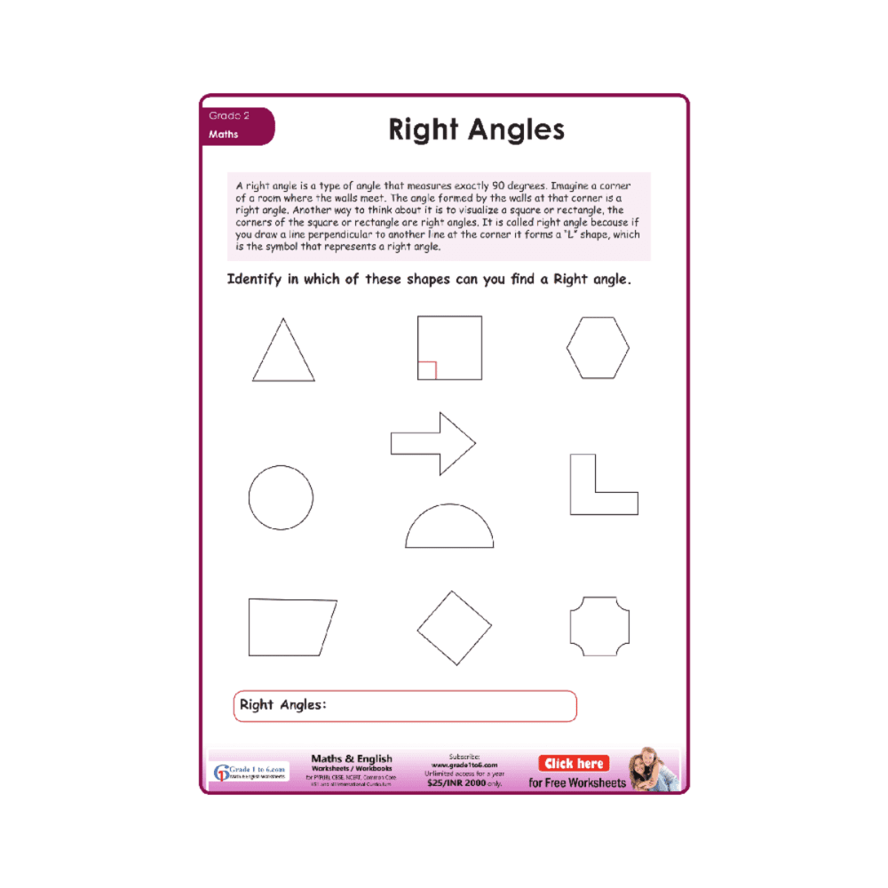 Elementary school Worksheet | Geometry: Finding Right Angles, 2nd Grade