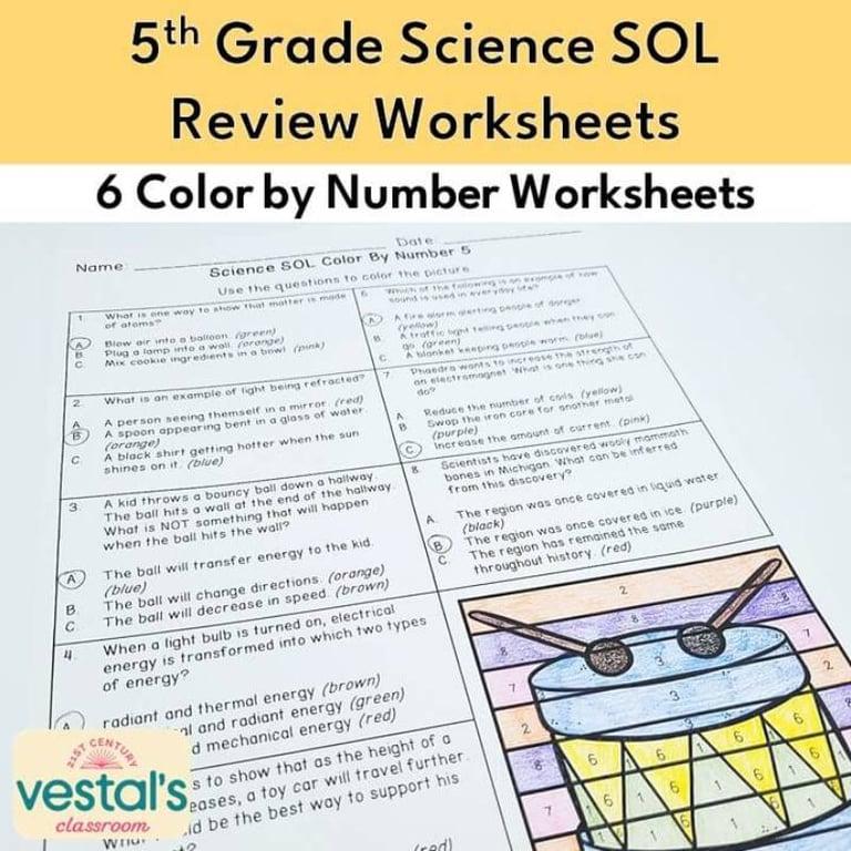 Elementary school Worksheet | 5th Grade Science SOL Review: Color by Number