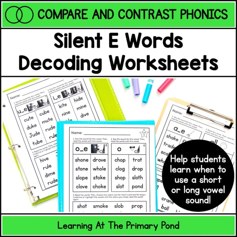 Elementary school Worksheet | Silent E Words for Decoding Practice