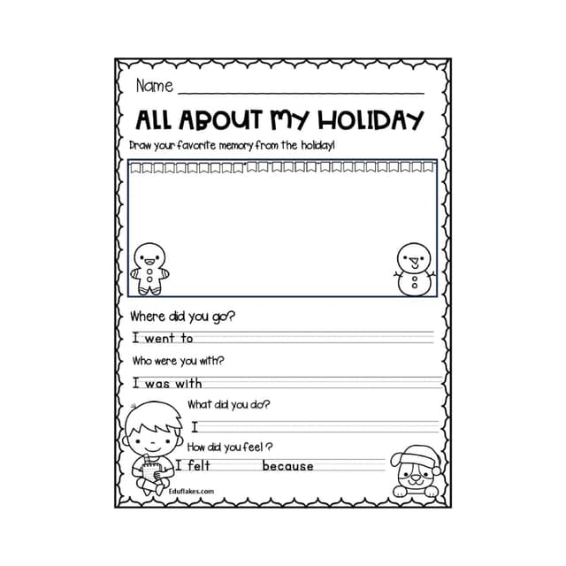 Elementary school Worksheet | All About My Holiday – Kindergarten Creative Writing