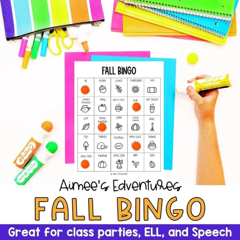 Elementary school Game | Fall Bingo Game - Vocabulary Words, English Language Arts Activity