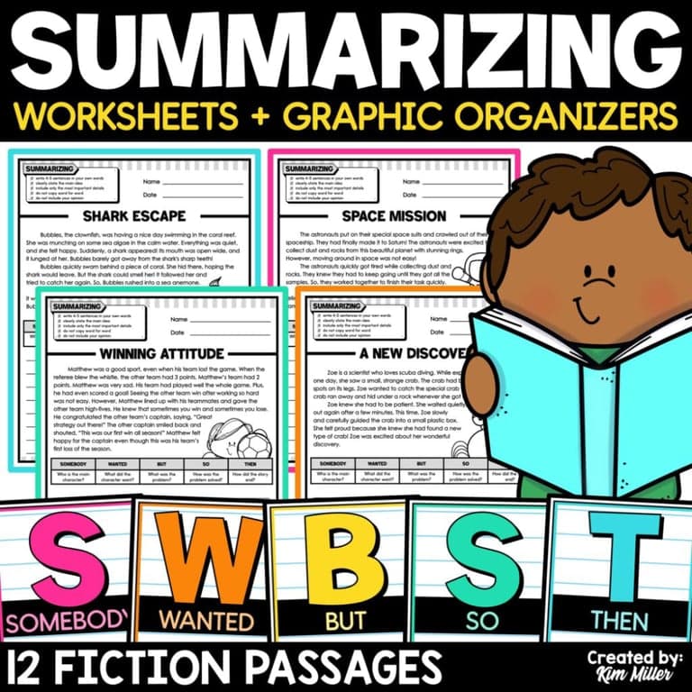 Elementary school Worksheet | Summarizing Worksheets Fiction Passages SWBST