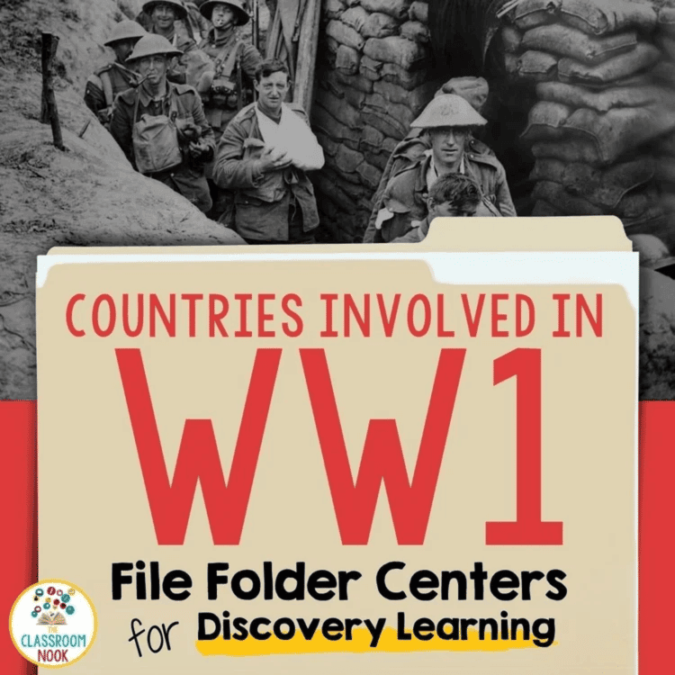 Elementary school Lesson Package | Social Studies File Folder Centers: Countries Involved in World War One (WWI)