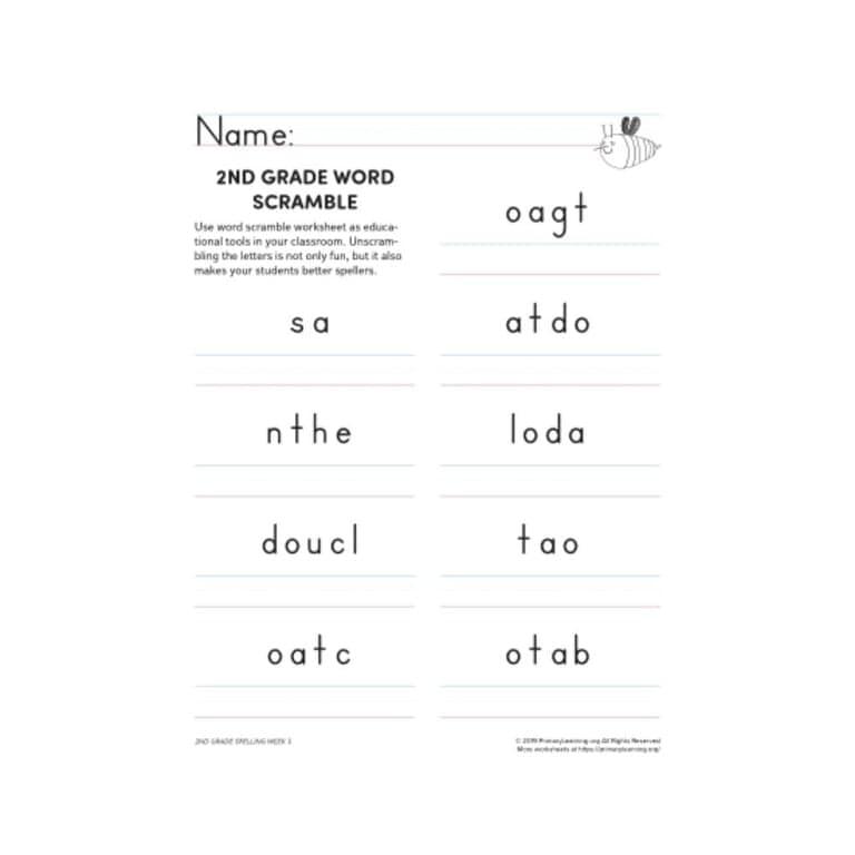 Elementary school Worksheet | 2nd Grade Word Scramble Spelling