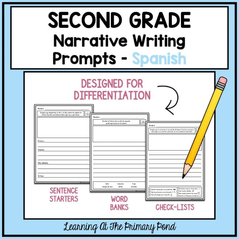 Elementary school Lesson Package | Spanish Writing Prompts for Second Grade Narrative Writing