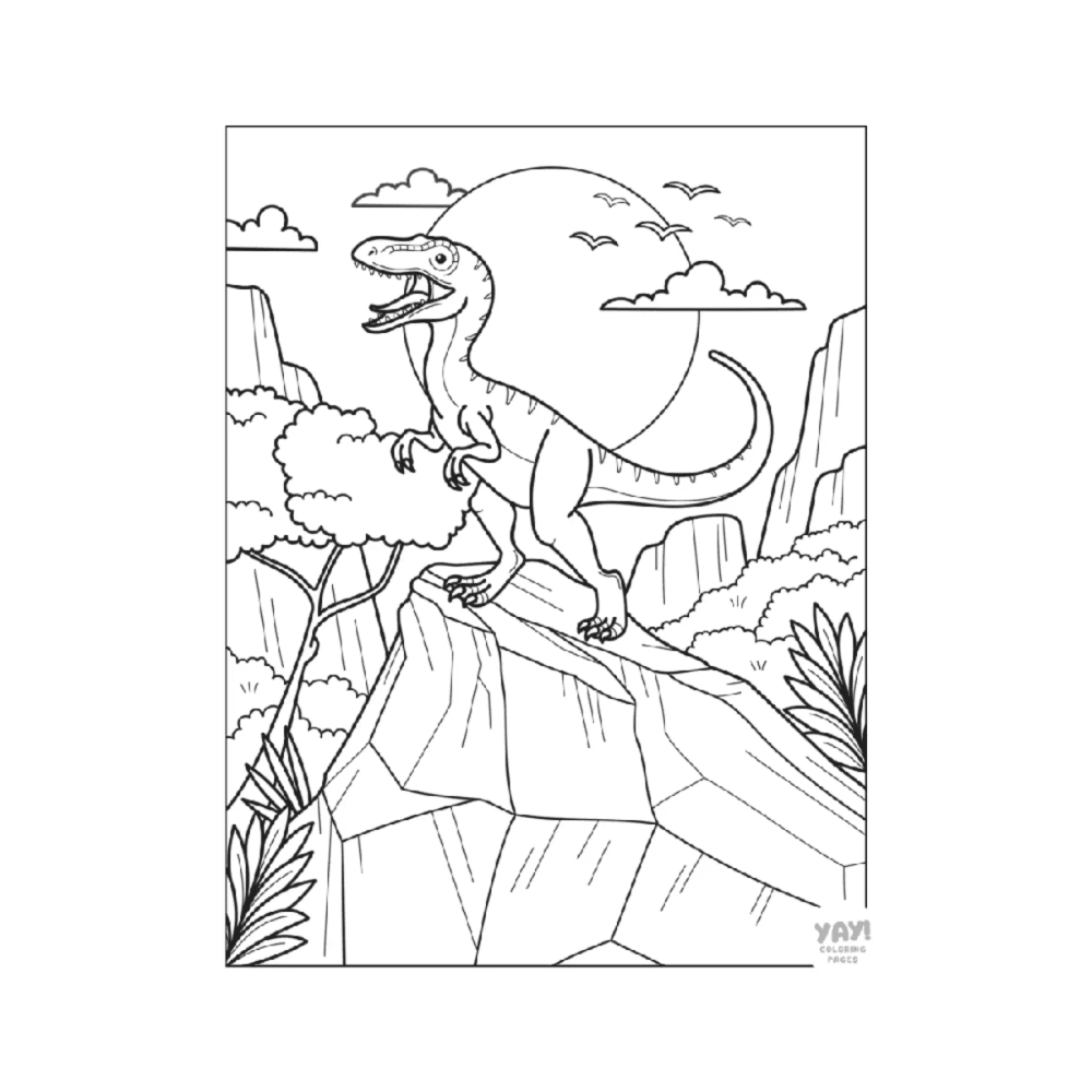 Elementary school Worksheet | Roaring Velociraptor on a Rock Coloring Sheet 