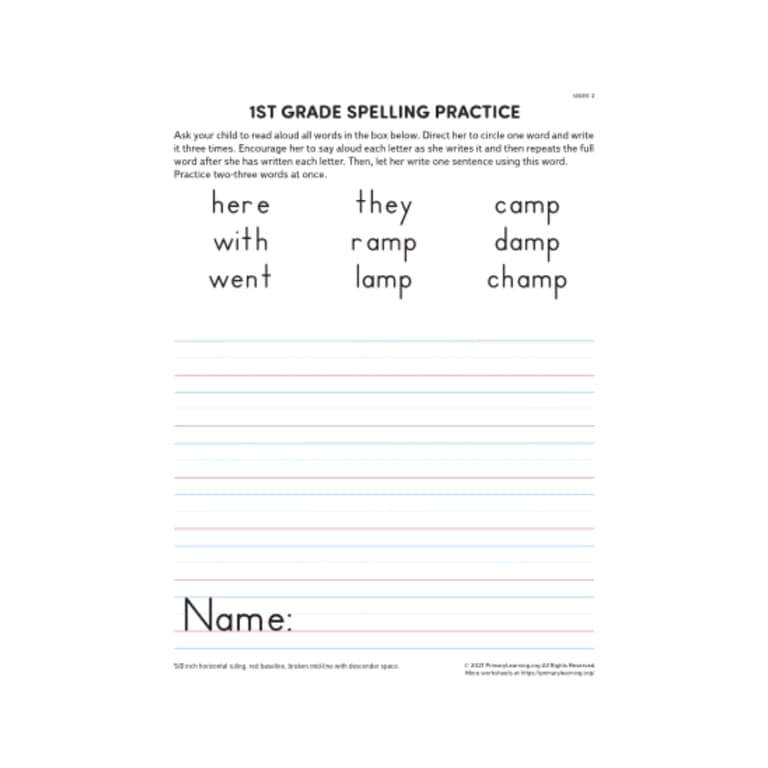 Elementary school Worksheet | 1st Grade Spelling Practice (Unit 3)