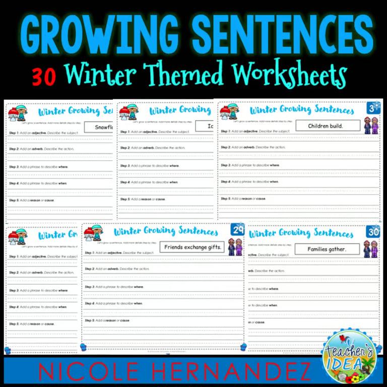 Elementary school Worksheet | Building Sentences - Winter Themed Growing Sentences