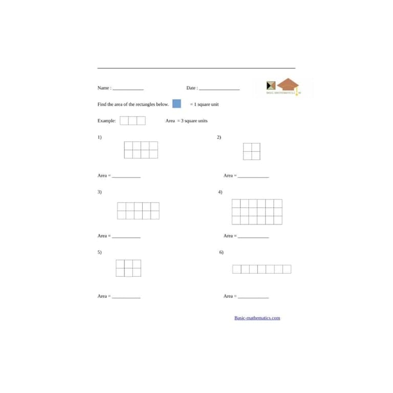 Elementary school Worksheet | Area of Rectangles