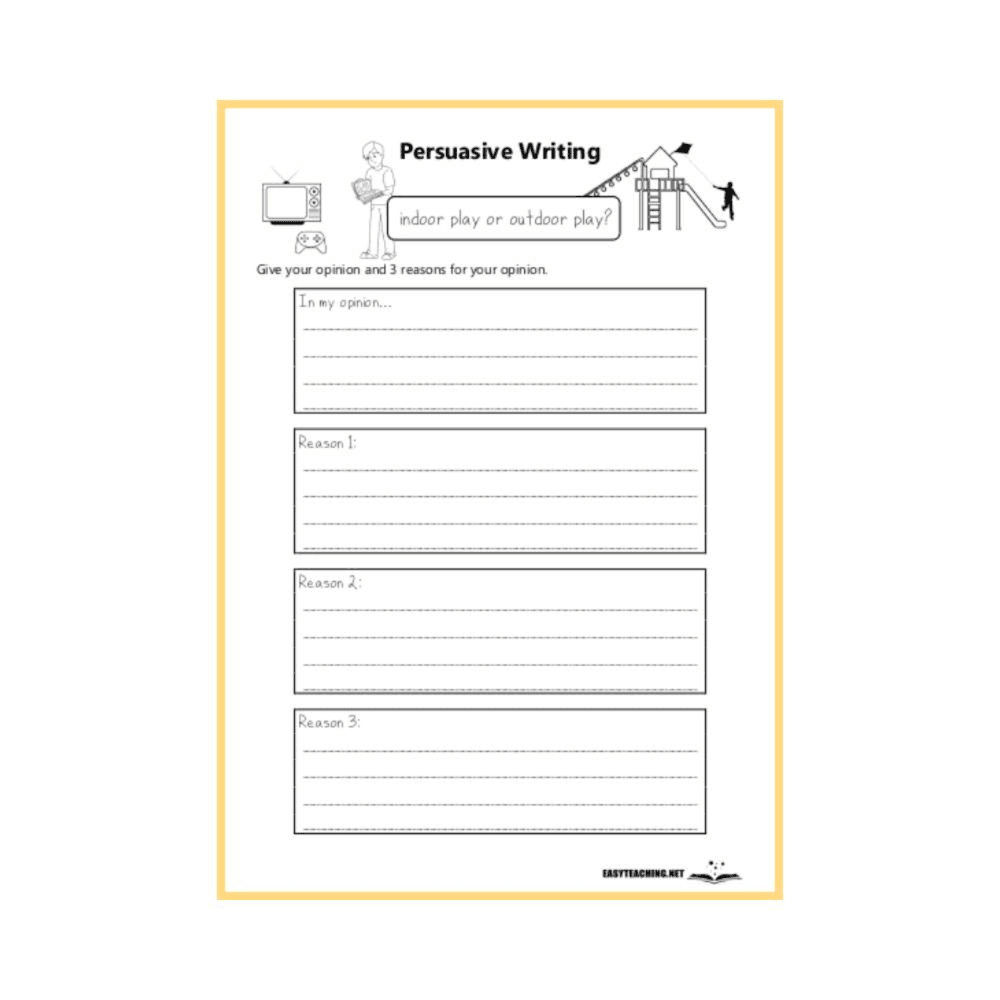 Elementary school Worksheet | Persuade: Indoor or Outdoor?