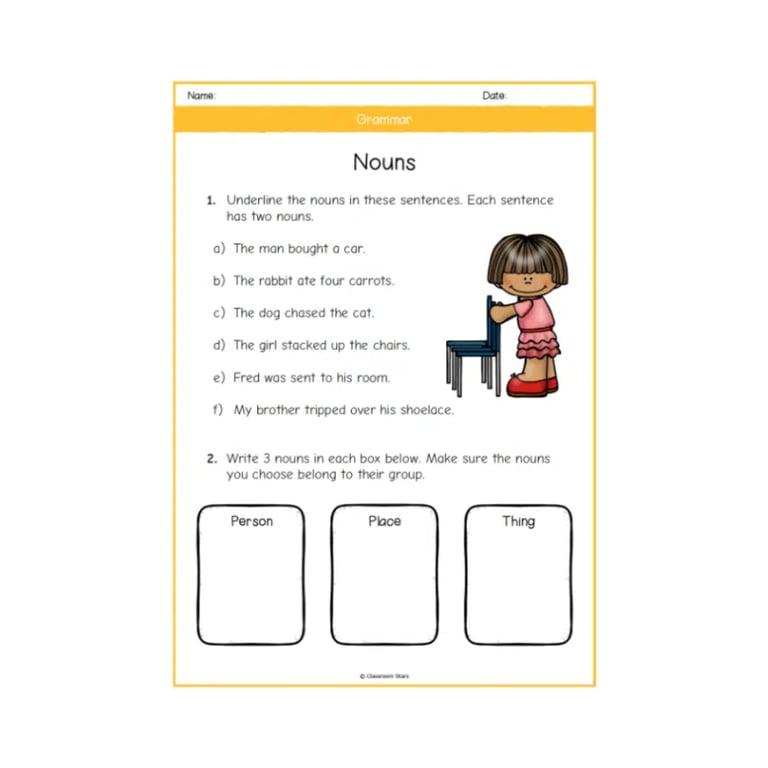 Elementary school Worksheet | Year 1 - Nouns Worksheets