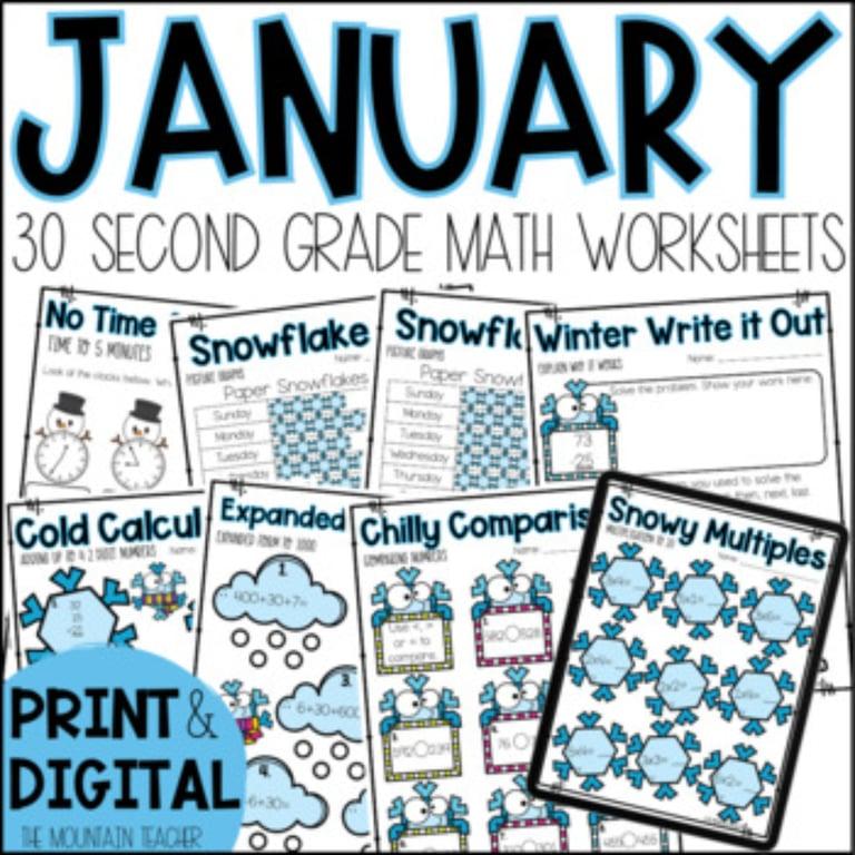 Elementary school Lesson Package | Winter Math Worksheets – 30 No Prep 2nd Grade Math Activities