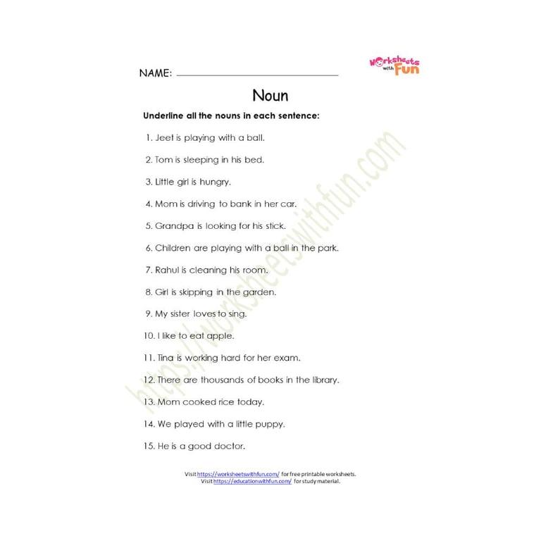 Elementary school Worksheet | Naming Words (Nouns)