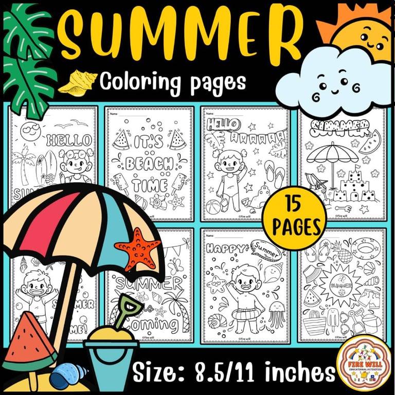 Elementary school Worksheet | 15 Different Summer Coloring Sheets