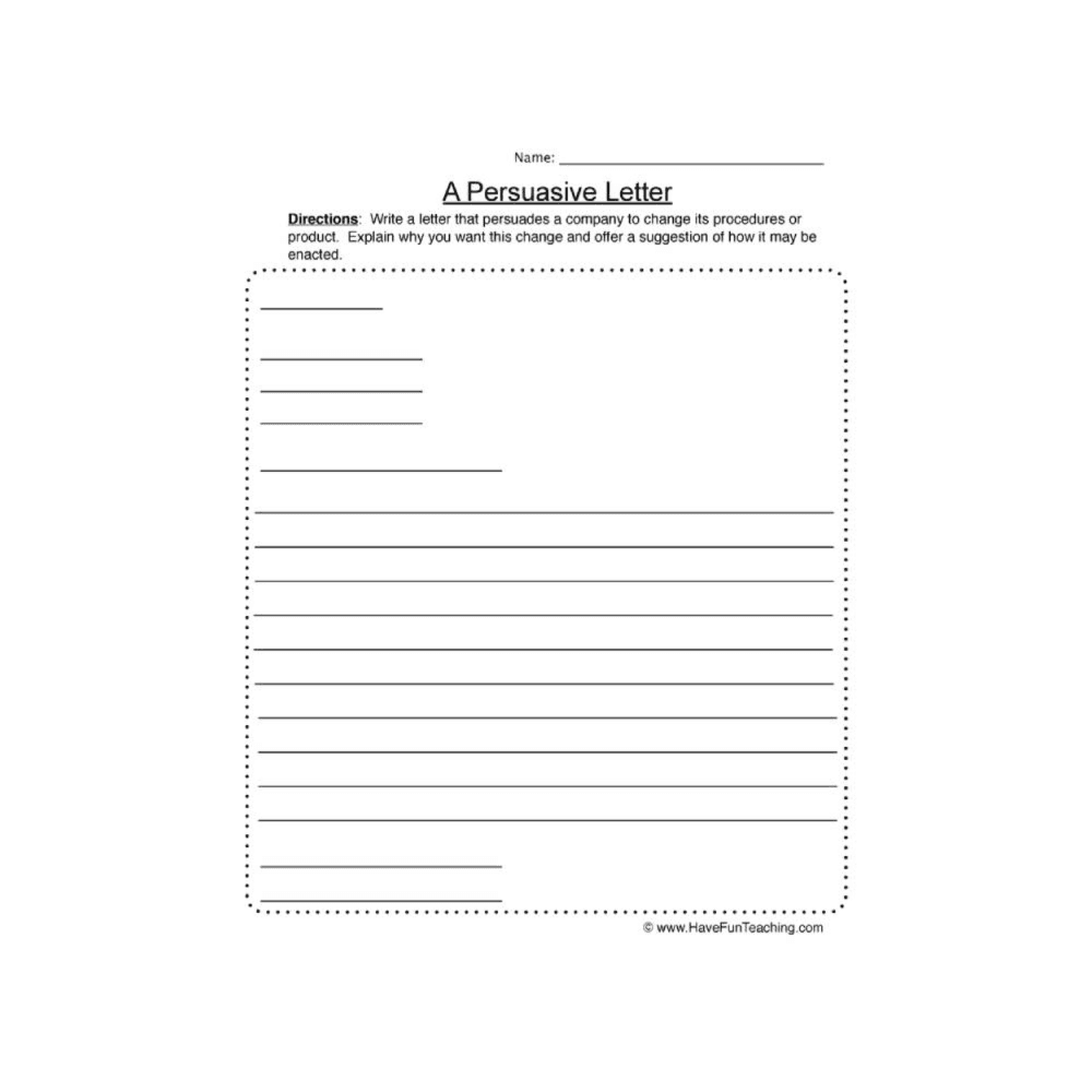 Elementary school Worksheet | Writing a Persuasive Letter