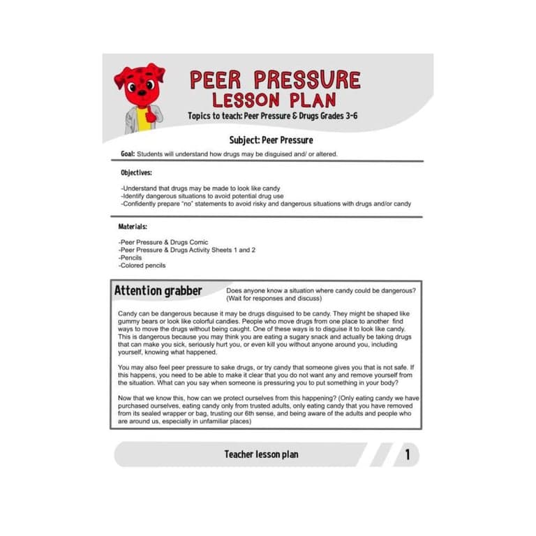 Elementary school Lesson Idea | Peer Pressure & Drugs Grades 3-6
