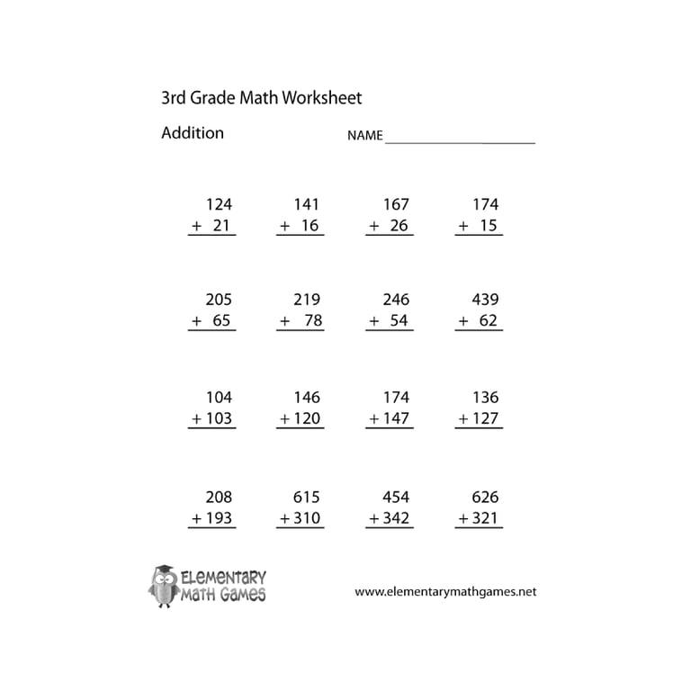 Elementary school Worksheet | Third Grade Addition Worksheet
