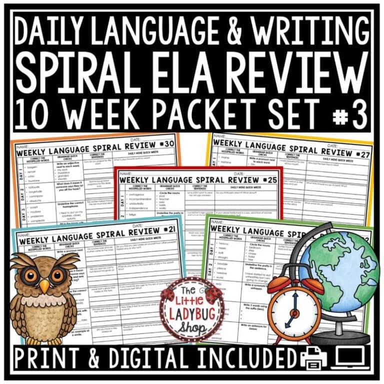 Elementary school Lesson Package | Grammar Spiral Language Review 3rd-4th Grade