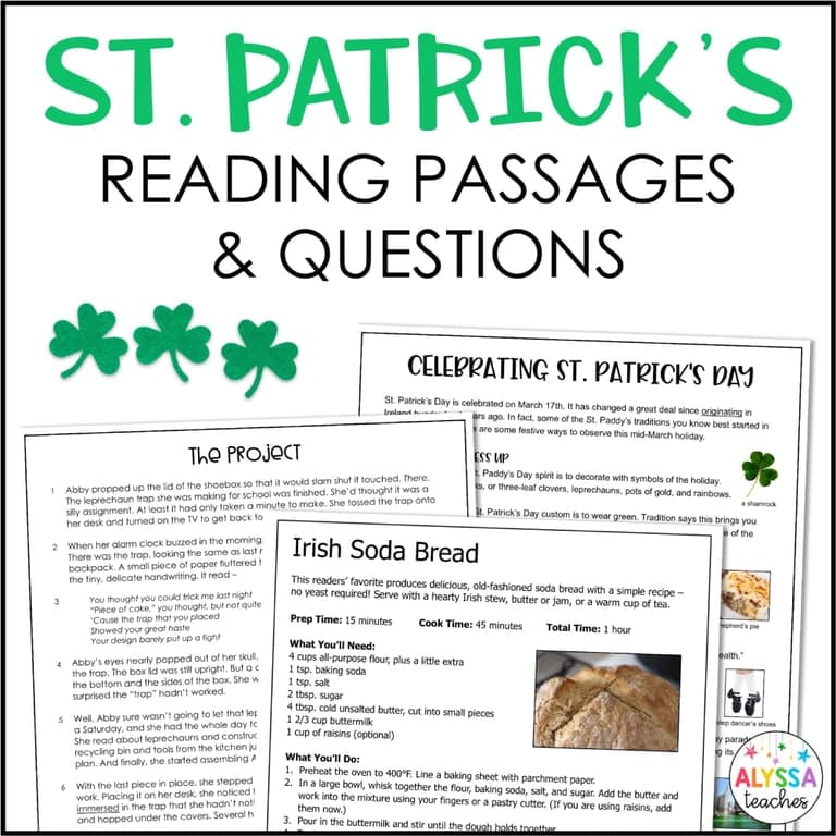 Elementary school Worksheet | St. Patrick's Day Reading Passages With Comprehension Questions